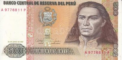 Peru 1987. 500I José Gabriel Condorcanqui Túpac Amaru II (12x) közte sorszámkövető darabokkal T:I,I- (hajtatlanok) Peru 1987. 500 Intis José Gabriel Condorcanqui Túpac Amaru II (12x) C:UNC,AU (unfolded)