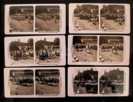1908 Tisztelgés a császár előtt, felvonulás Bécsben, 6db sztereófotó /  Tribute to the Emperor in Vienna, 6 stereo photos