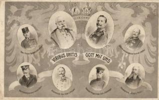 Franz Joseph, Charles IV, Franz Conrad von Hötzendorf, Helmuth von Moltke, Anton Haus, Alexander von Krobatin, Erich von Falkenhayn, Alfred von Tirpitz