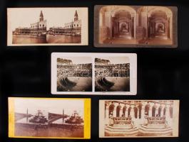 cca 1880 Olaszországi sztereó fotók, 5 db vintage fénykép, 9x17,5 cm / 5 stereo photos from Italy