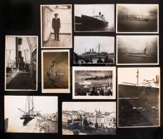 1900-1940 13db kfl méretű fotó egy tengerésztiszt hagyatékából: hadihajók, tengerjárók, vitorlások, ...