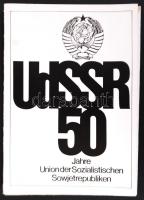 1922 UdSSR. 50 Jahre Union der Sozialistischen Sowjetrepubliken. 16db propagandafotó + 1 kisplakát a Szovjetunió megalakulásának 50. évfordulójára /  16 propaganda pictures and a poster, 15x21cm