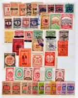 575 db régi okmánybélyeg érdekességekkel, 12 db berakólapon