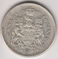 Kanada 1959. 50c Ag "II. Erzsébet" (11.51g) T:2,2- Canada 1959. 50 cents Ag "Elizabeth II" (11.51g) C:XF,VF