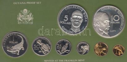 Guyana 1977. 1c - 10$ Ag 8klf érméből álló szett dísztokban tanúsítvánnyal T:PP Guyana 1977. 1 cent - 10 Dollars Ag coin set with 8pcs of proof coins in original case with certificate C:PP