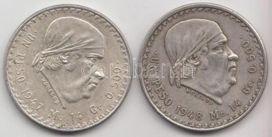 Mexikó 1947. 1P Ag + 1948. 1P Ag T:2-,2 Mexico 1947. 1 Peso Ag + 1948. 1 Peso Ag C:VF,XF