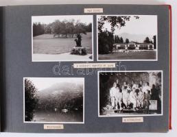 cca 1950 Thöresz Dezső (1902-1963) fotóalbuma 192db 8x11 cm-es beragasztott, feliratozott fotóval, ausztriai utazásáról, félbőr kötésben, fűzött