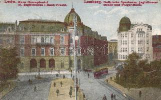 Lviv, Lwów, Lemberg; Galician savings bank, Jagiellonian street, Prague Bank (b)