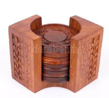 Indiai faragott poháralátét tartó a 6 db poháralátéttel, m:9 cm, h:14 cm