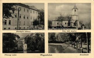 Hegyeshalom, Pénzügyőri laktanya, Római katolikus templom, Főhercegi malom, strand (EK)