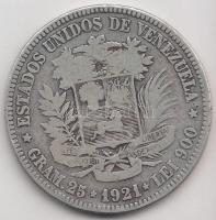 Venezuela 1921. 5B Ag (24.48g) T:3 Venezuela 1921. 5 Bolivar Ag (24.48g) C:F