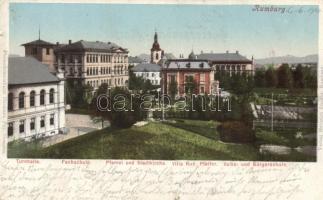 Rumburk gym, schools, parish and town church (small tear)