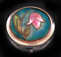 Egyedi készítésű, rekeszzománccal díszített, fém szelence /  Individually designed metal pillbox with cloisonné decoration, d: 5cm