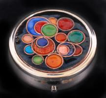 Egyedi készítésű, rekeszzománccal díszített, fém szelence /  Individually designed metal pillbox with cloisonné decoration, d: 5cm