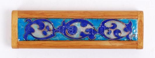 Egyedi készítésű, fa tolltartó rekeszzománc díszítéssel /  Individually designed wooden pen box with cloisonné decoration, 16,5x5x2cm