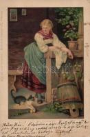 Playing cat, folklore, T.S.N. Postkarte Serie 139 No. 6. litho