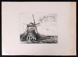 Nechánszky József (1936-): Szélmalom Csabán. Rézkarc, papír, jelzett, 19×24 cm