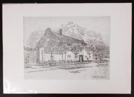 Miskolczi László (1923-1988): Abony Múzeum. Rézkarc, papír, jelzett, 29×39 cm