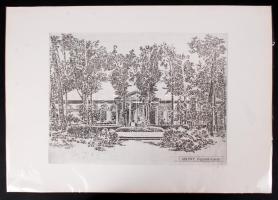 Miskolczi László (1923-1988): Abony, Vigyázó kastély. Rézkarc, papír, jelzett, 29×39 cm