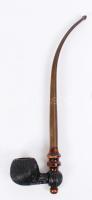 Faragott fa pipa hosszú, műanyag szárral /  Wooden pipe, 26cm