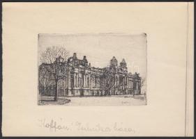 Koffán Károly, id. (1909-1985): A Technika Háza. Rézkarc, papír, dúcon jelzett, 11x15,5cm