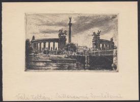 Váli Zoltán (1910): Milleniumi emlékmű. Rézkarc, papír, jelzés nélkül, 11x15cm
