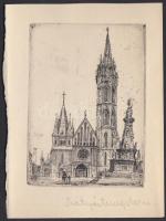 Ismeretlen jelzéssel: Mátyás templom. Rézkarc, papír, dúcon jelzett, 12x16cm