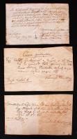 cca 1820 Olaszliszka környéki földbirtokosok által aláírt 3 db magyar nyelvű nyugta