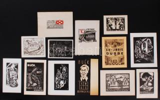 13 db különféle Ex libris, több jelzett a dúcon