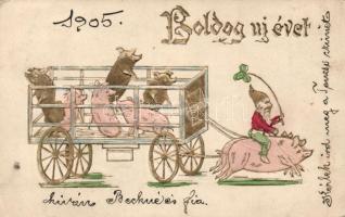 New Year, pig cart, dwarf, Emb. (EK)