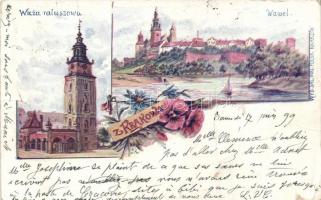 1899 Kraków, Town Hall tower, Wawel, floral (fa)