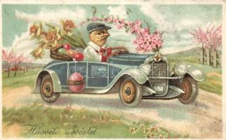 Easter chicken driver, automobile, litho (fa)