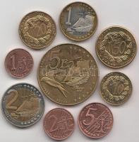 2004. 1c-5€ Magyar Köztársaság Euro sorának 9db klf próbaverete dísztokban T:PP