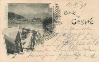 1898 Golling an der Salzach, Wasserfall, Pass-Lueg / waterfall, gorge. floral (EK)