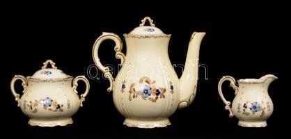 Zsolnay kék búzavirág mintás teás készlet, kézzel festett, hibátlan, jelzett / Tea set in flawless c...