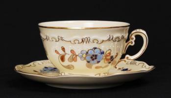 Zsolnay kék búzavirág mintás teás készlet, kézzel festett, hibátlan, jelzett / Tea set in flawless c...