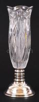 Metszett ólomkristály váza 800-as tisztaságú, jelzett ezüst (Ag) talpon /  Cut crystal vase on 800/1000 silver stand, 22cm