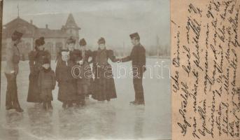 1898 Kolozsvár ice skating lane, 2kr Ga., photo glued to postcard