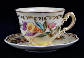Zsolnay búzavirág mintás mokkás csésze és csészealj, kézzel festett, jelzett, hibátlan