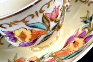 Zsolnay búzavirág mintás mokkás csésze és csészealj, kézzel festett, jelzett, hibátlan