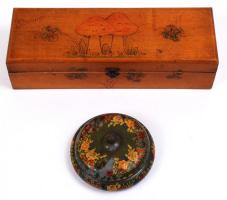 2 db fa doboz, kézzel festett, h:29 cm