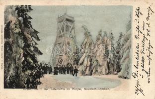 Nove Mesto pod Smrkem, Neustadt an der Tafelfichte; lookout tower, skiers