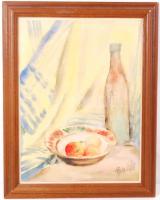 Putz Irén: Asztali csendélet. Akvarell, papír, jelzett, üvegezett keretben 40×30 cm