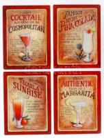Dombornyomott lemezkép különféle italokról, koktélokról, fém, összesen: 4db, 20×05 cm