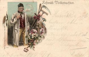 1899 Schwäbisch Volkstrachten, Swabian folk costumes, folklore, litho (b)