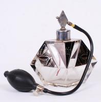 Art-deco parfümös üveg pumpával, hibátlan, m:16 cm