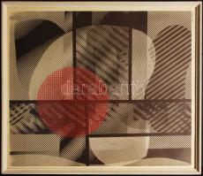 Litkei József (1922-1988): Geometrikus formák. Szitanyomat, papír, jelzett, üvegezett keretben, 68×58 cm