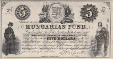 1852. 5$ "A" "Kossuth bankó" piros sorszámmal és fekete dátumozással T:I-(apró tűlyuk egyik sarkon) Hungary 1852. 5 Dollar "A" "Kossuth" with red serial number and black date C:AU(tiny pin hole" Adamo G118/1b
