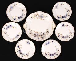 Zsolnay búzavirág mintás szendvicses készlet, kézzel festett, jelzett, hibátlan