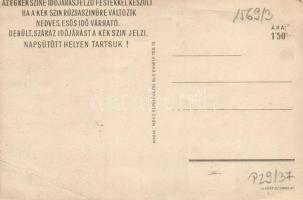 Ejtőernyősök, időjárásjelző festékkel készült képeslap, az MRSZ Repülősajtó kiadása, s: Sebők / skyd...